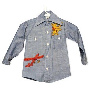 Vintage Sears Denim Long Sleeve Shirt Hand Painted Size 4